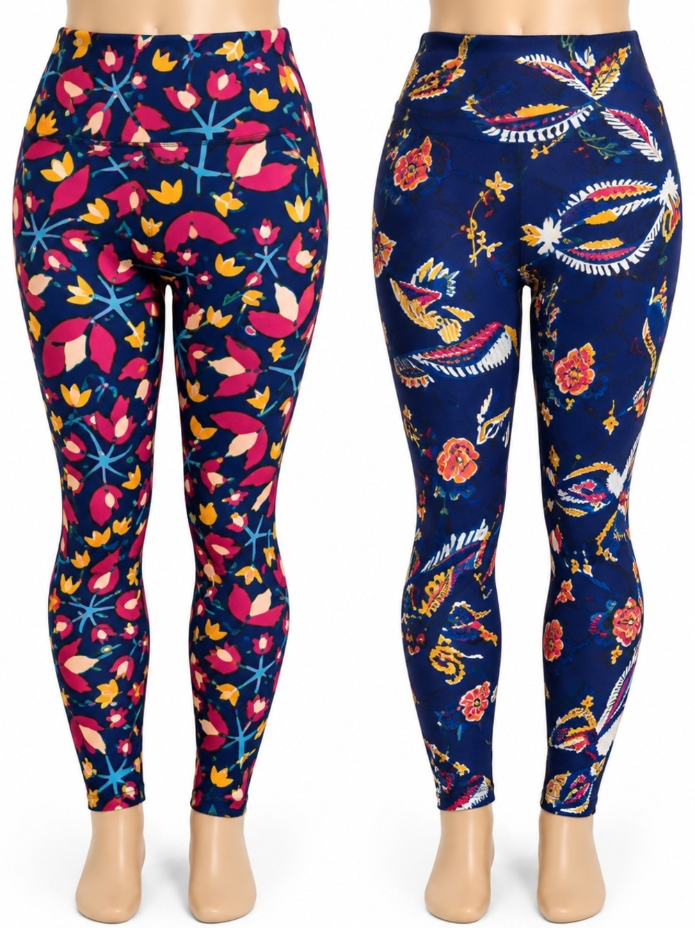 LuLaRoe Tall & Curvy TC Leggings 2 Pair Bundle Navy Floral Boho